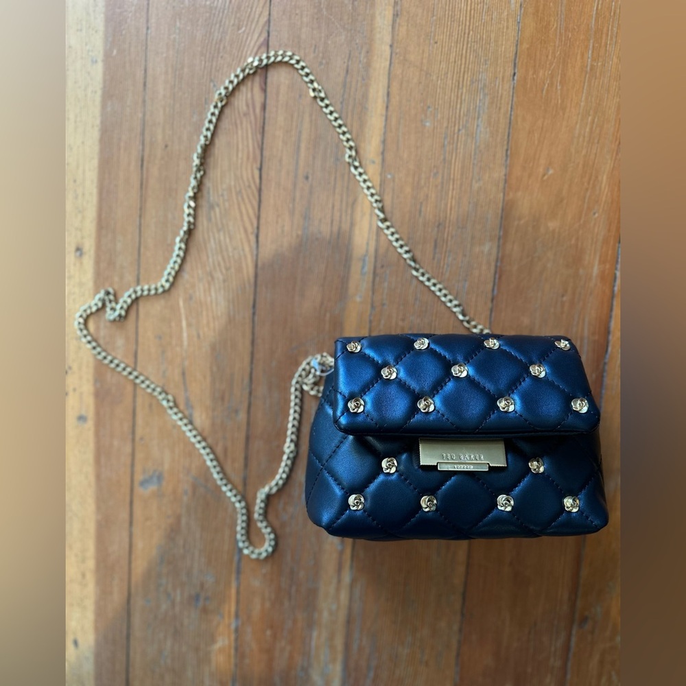 NWT Ted Baker black Quilted Mini Bag with Gold Chain